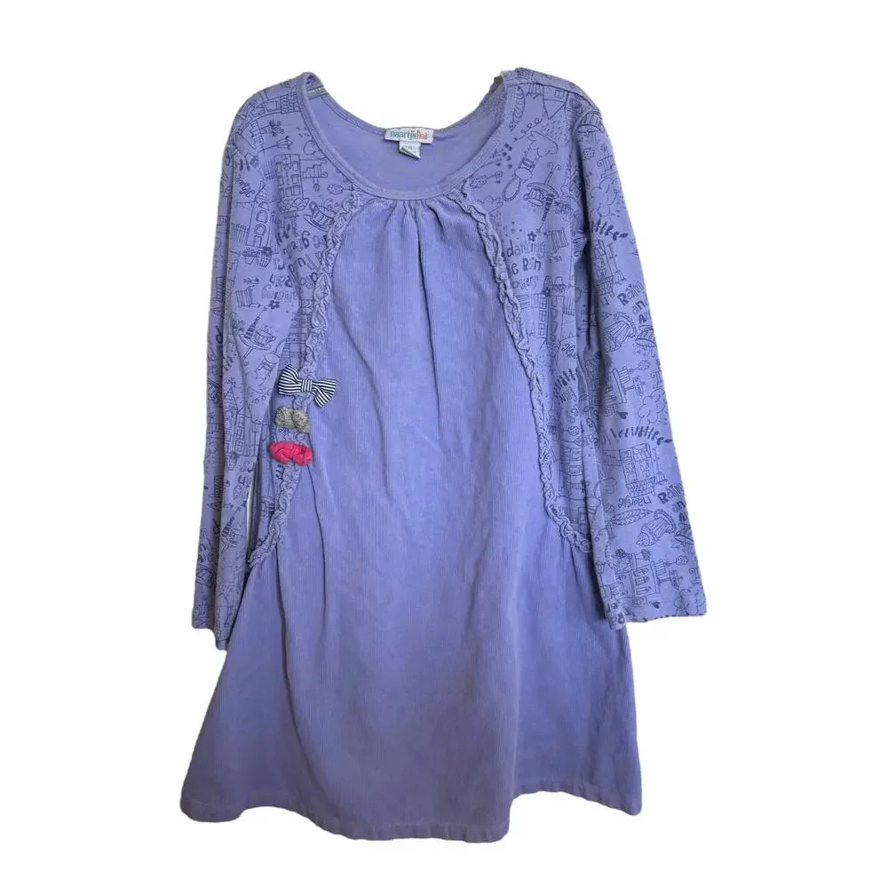 5/$65 naartjie Girls Dress Sz XXL 8 Lavender‎ Corduroy Drawing Raindrops Knit